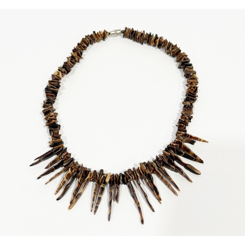 Vintage Tiger Eye Stone Spike Necklace Brown Chip Bead Tribal Boho Statement - Picture 13 of 16